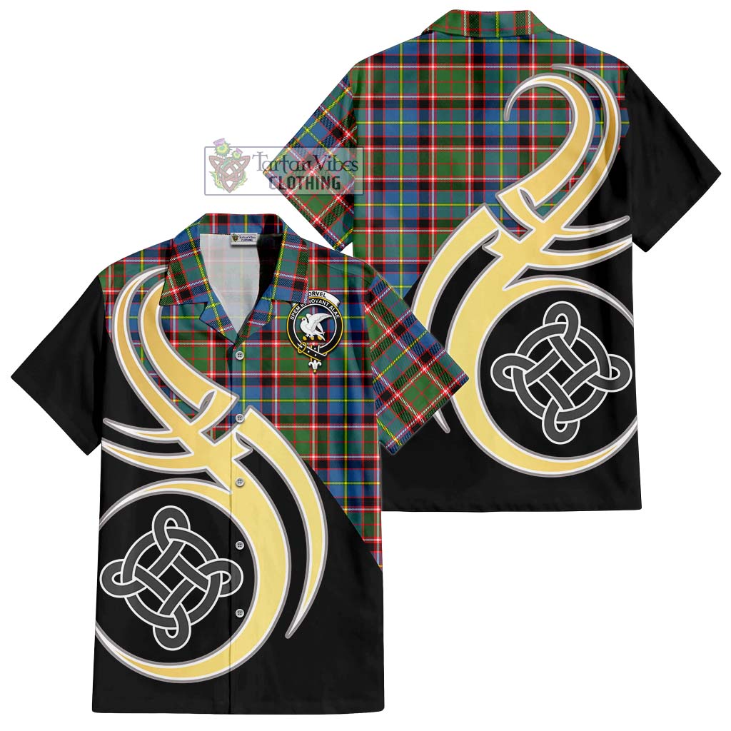 Tartan Vibes Clothing Norvel Tartan Short Sleeve Button Shirt with Family Crest and Celtic Symbol Style