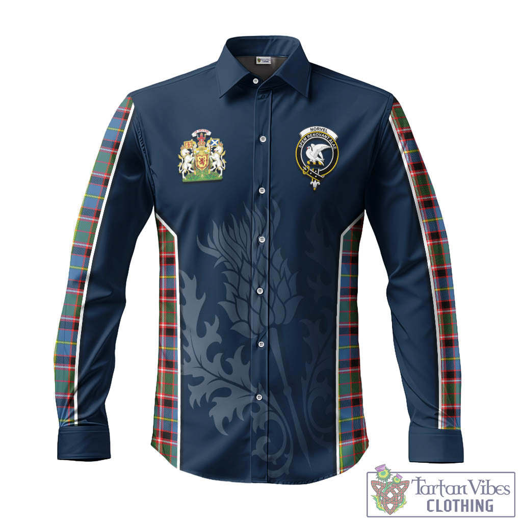 Tartan Vibes Clothing Norvel Tartan Long Sleeve Button Up Shirt with Family Crest and Scottish Thistle Vibes Sport Style