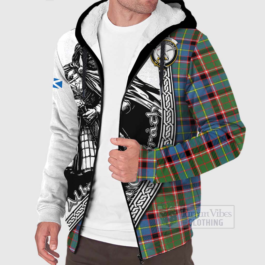 Tartan Vibes Clothing Norvel Tartan Clan Crest Sherpa Hoodie with Highlander Warrior Celtic Style