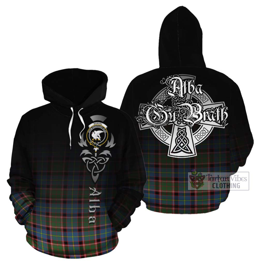 Tartan Vibes Clothing Norvel Tartan Cotton Hoodie Featuring Alba Gu Brath Family Crest Celtic Inspired