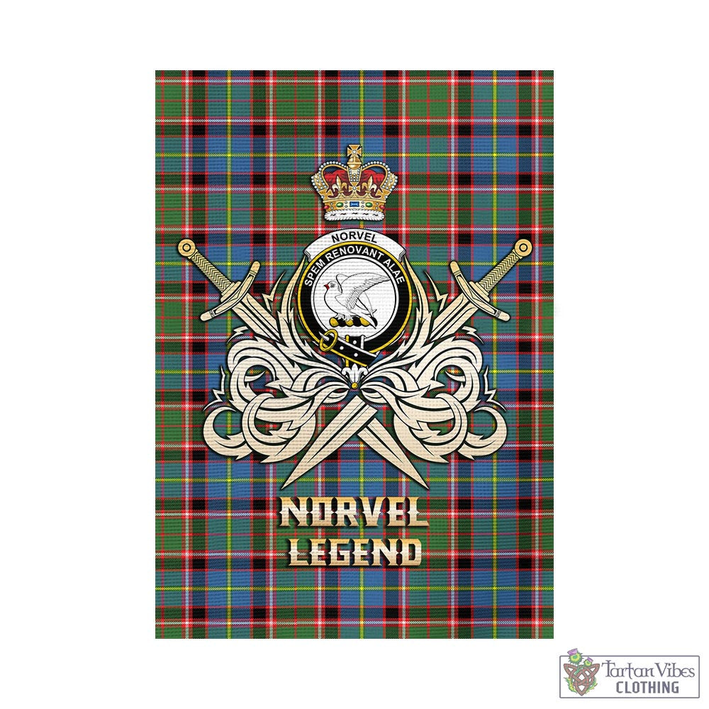 Tartan Vibes Clothing Norvel Tartan Flag with Clan Crest and the Golden Sword of Courageous Legacy
