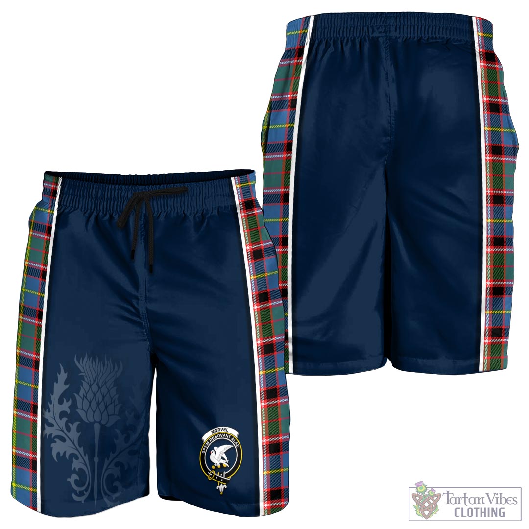 Tartan Vibes Clothing Norvel Tartan Men's Shorts with Family Crest and Scottish Thistle Vibes Sport Style