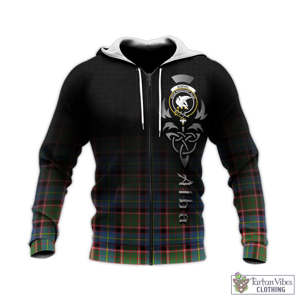 Tartan Vibes Clothing Norvel Tartan Knitted Hoodie Featuring Alba Gu Brath Family Crest Celtic Inspired