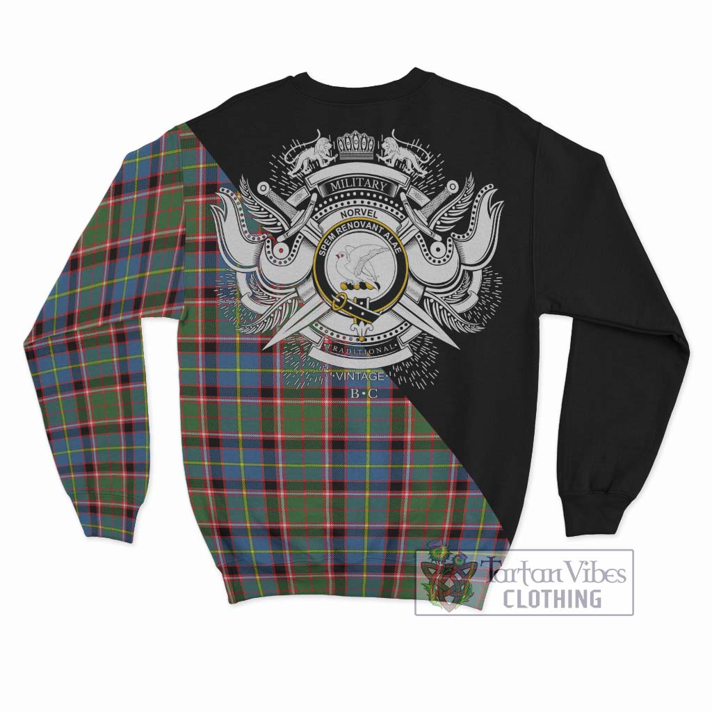 Tartan Vibes Clothing Norvel Tartan Sweatshirt with Family Crest and Military Logo Style