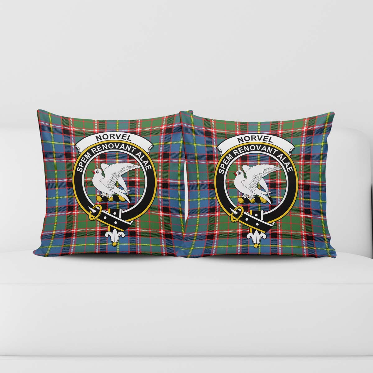 Norvel Tartan Pillow Cover with Family Crest - Tartanvibesclothing