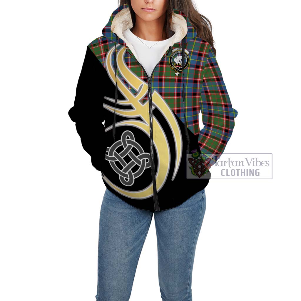 Tartan Vibes Clothing Norvel Tartan Sherpa Hoodie with Family Crest and Celtic Symbol Style