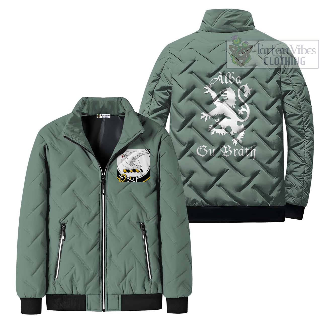Tartan Vibes Clothing Norvel Family Crest Padded Cotton Jacket Lion Rampant Alba Gu Brath Style