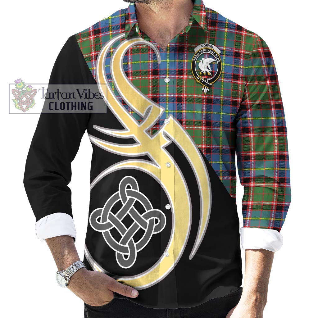 Tartan Vibes Clothing Norvel Tartan Long Sleeve Button Shirt with Family Crest and Celtic Symbol Style