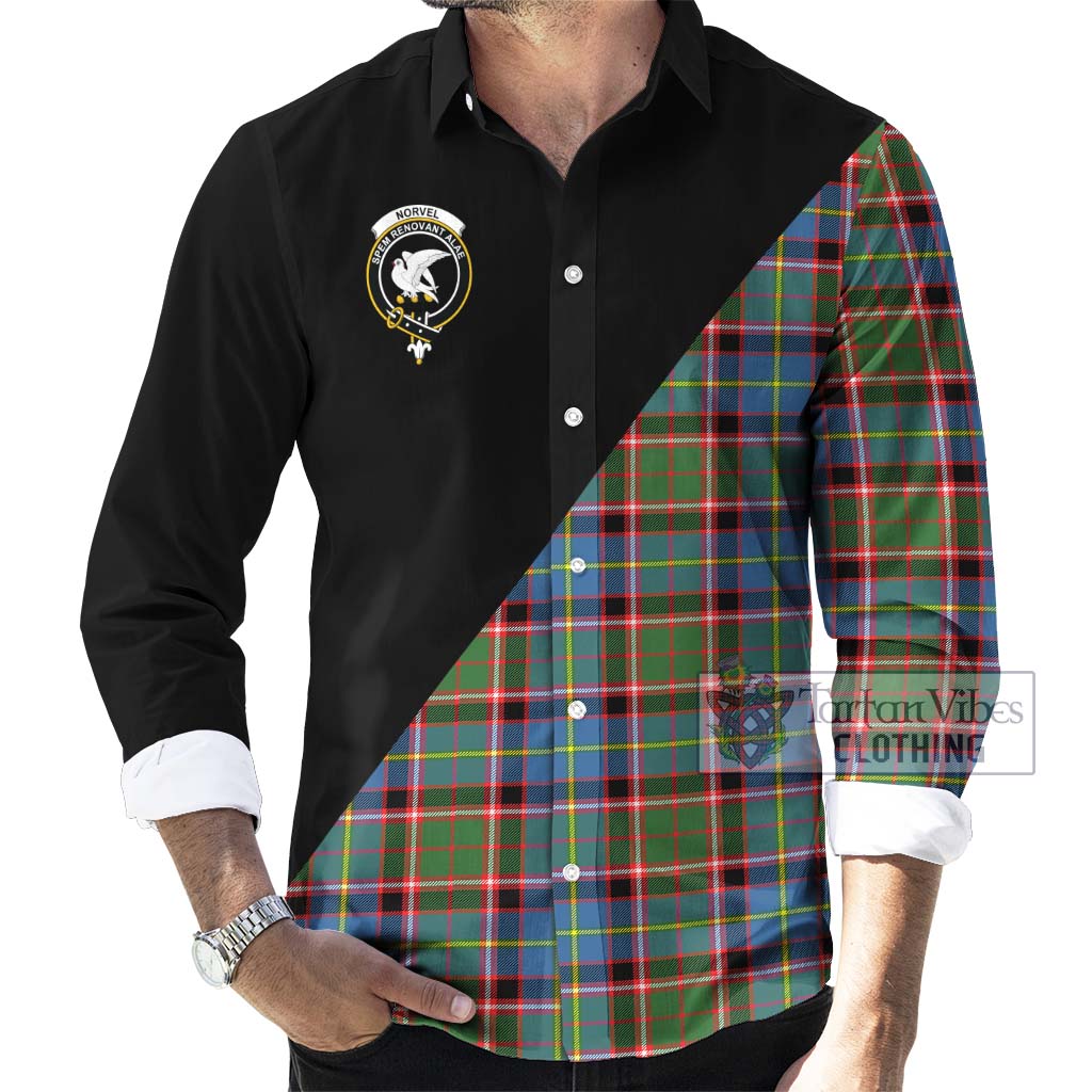 Tartan Vibes Clothing Norvel Tartan Long Sleeve Button Shirt with Family Crest and Military Logo Style