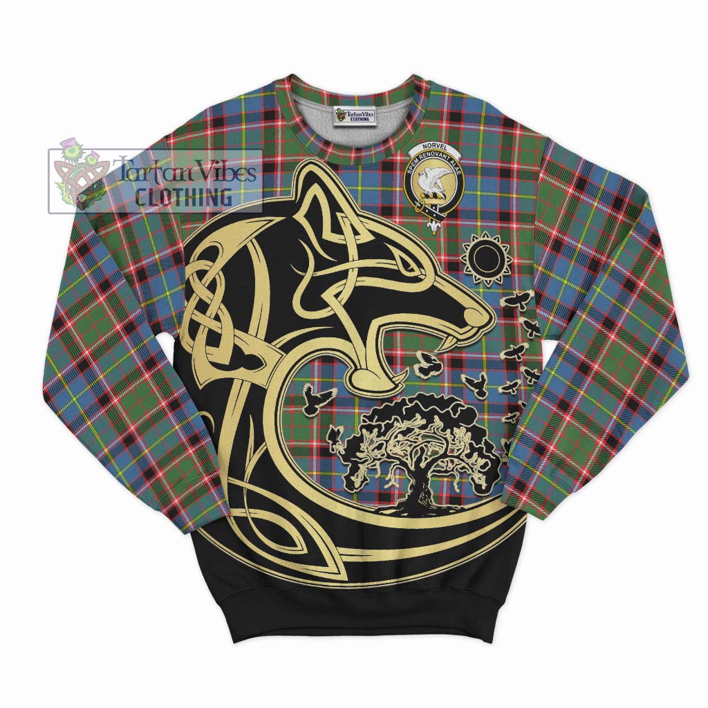 Tartan Vibes Clothing Norvel Tartan Sweatshirt with Family Crest Celtic Wolf Style