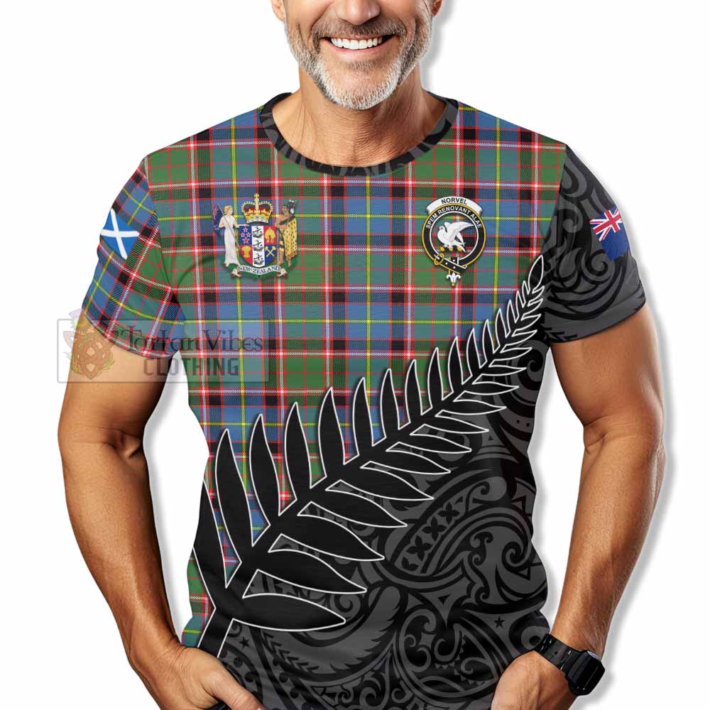 Tartan Vibes Clothing Norvel Crest Tartan T-Shirt with New Zealand Silver Fern Half Style