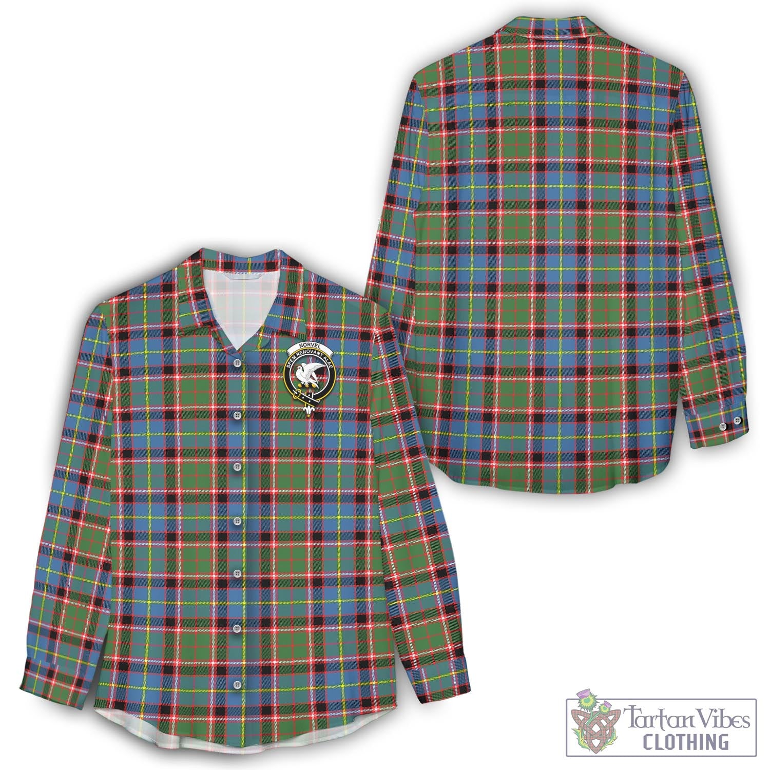 Tartan Vibes Clothing Norvel Tartan Womens Casual Shirt with Family Crest