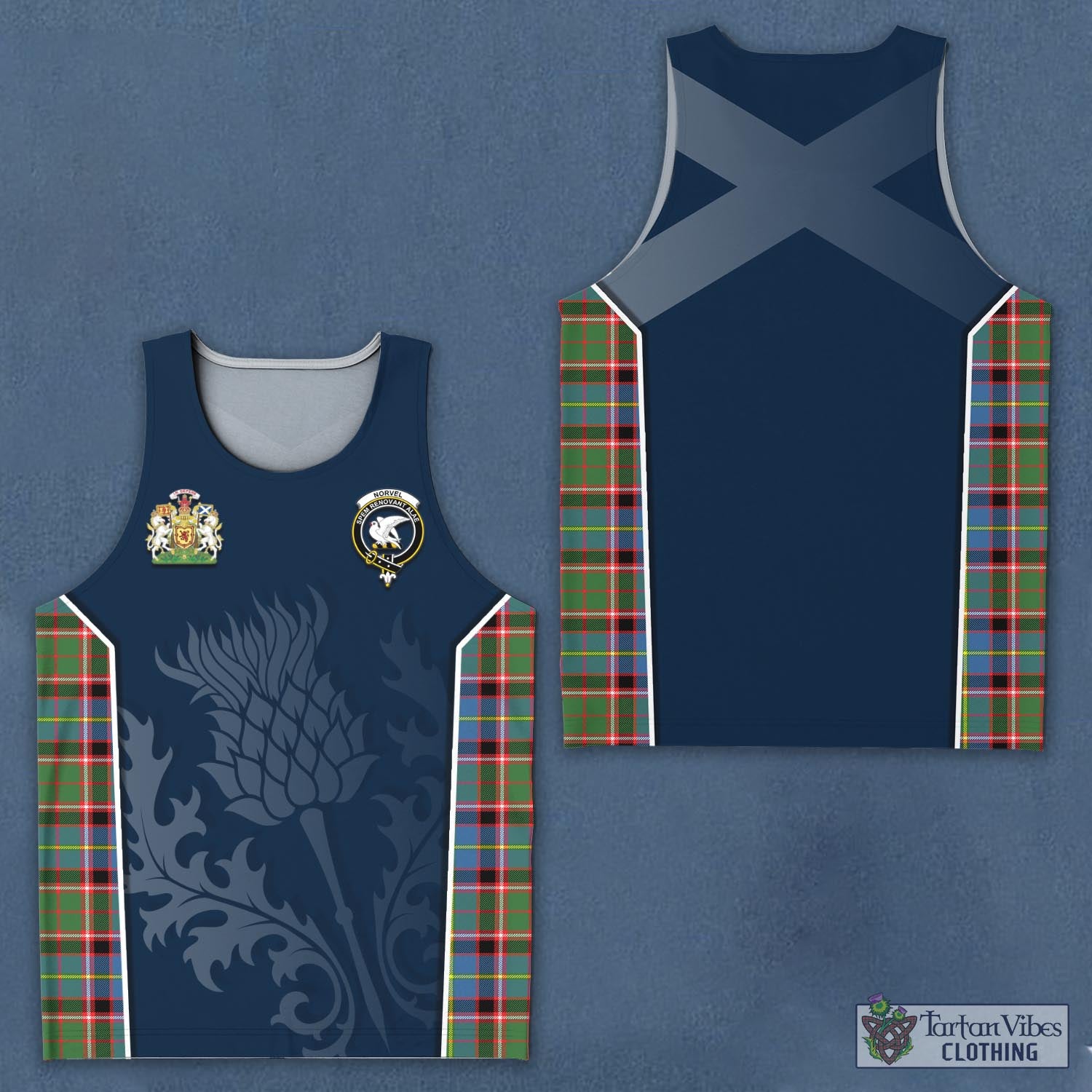 Tartan Vibes Clothing Norvel Tartan Men's Tanks Top with Family Crest and Scottish Thistle Vibes Sport Style