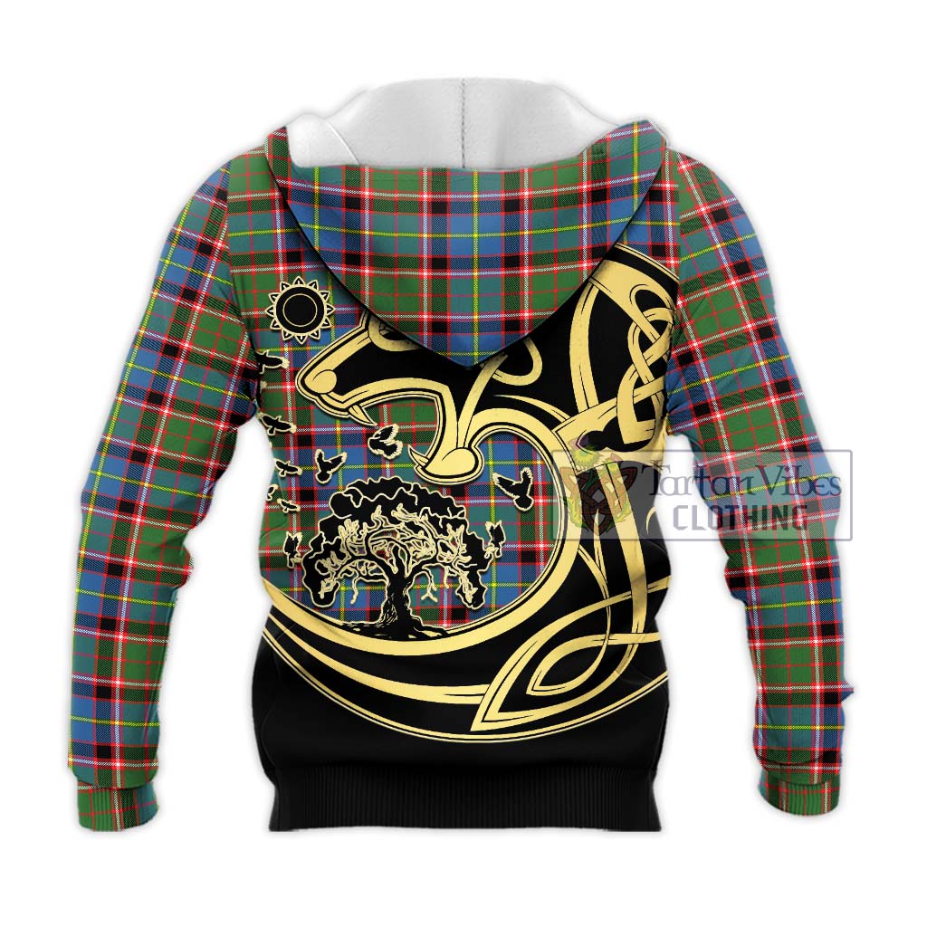 Tartan Vibes Clothing Norvel Tartan Knitted Hoodie with Family Crest Celtic Wolf Style