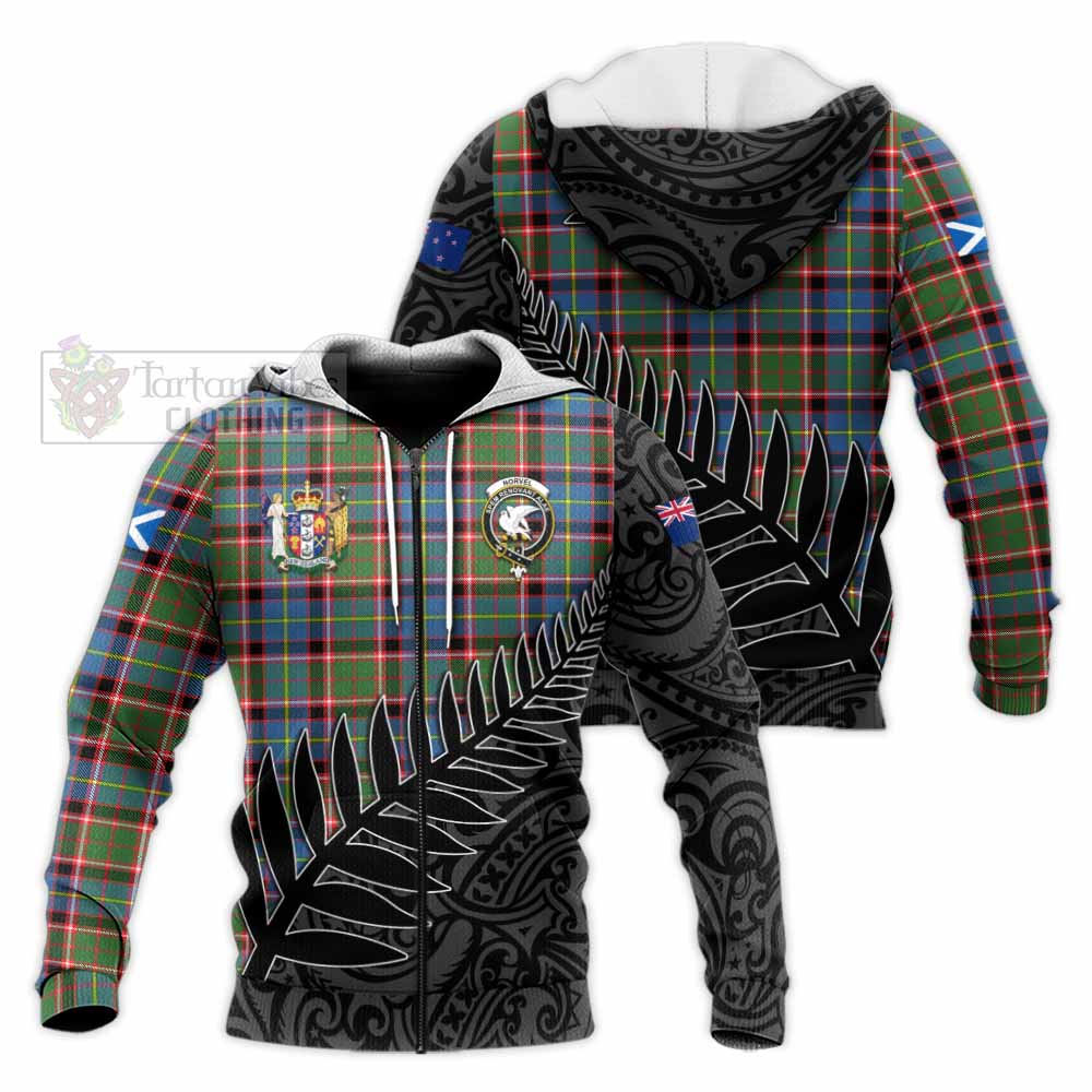 Tartan Vibes Clothing Norvel Crest Tartan Knitted Hoodie with New Zealand Silver Fern Half Style