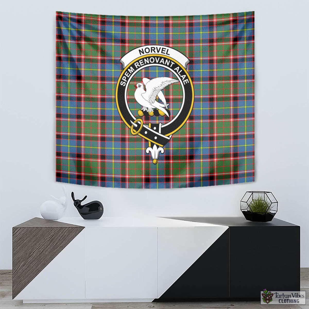 Tartan Vibes Clothing Norvel Tartan Tapestry Wall Hanging and Home Decor for Room with Family Crest