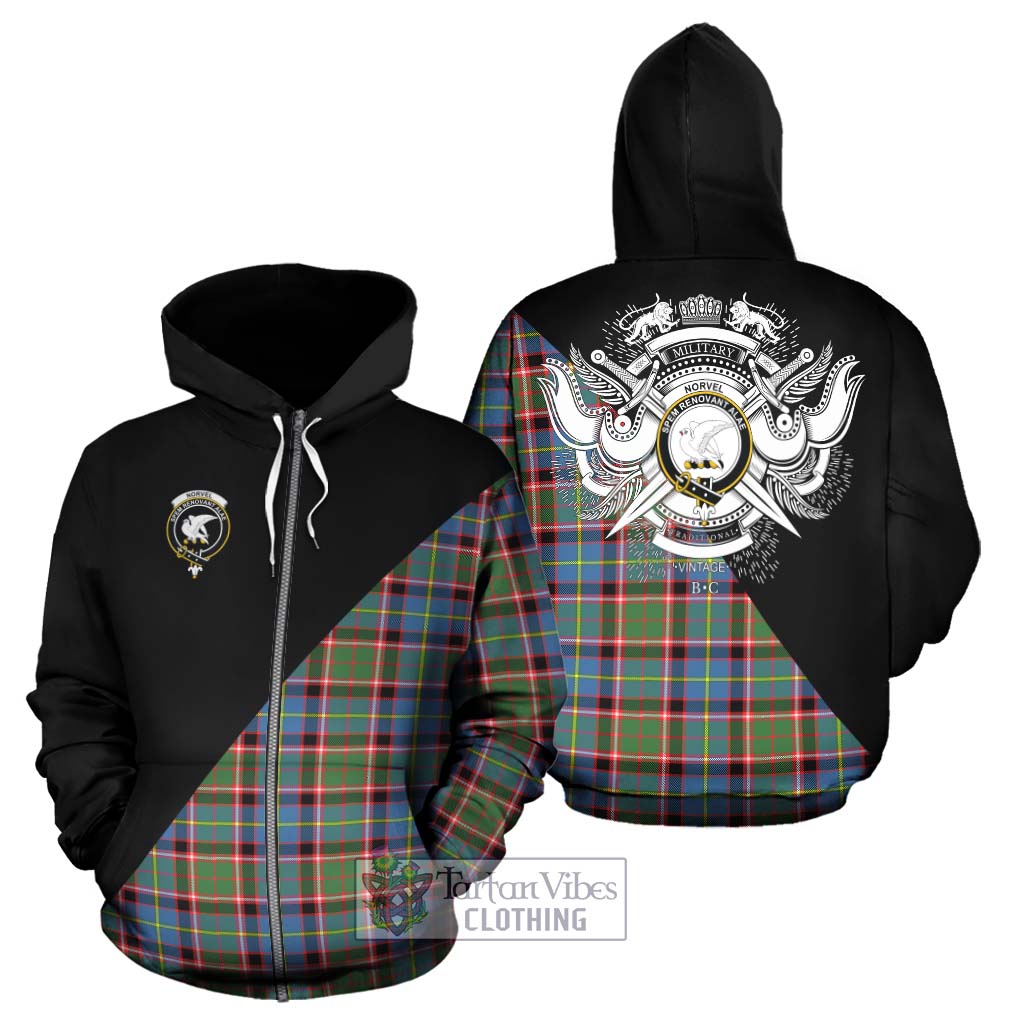 Tartan Vibes Clothing Norvel Tartan Hoodie with Family Crest and Military Logo Style