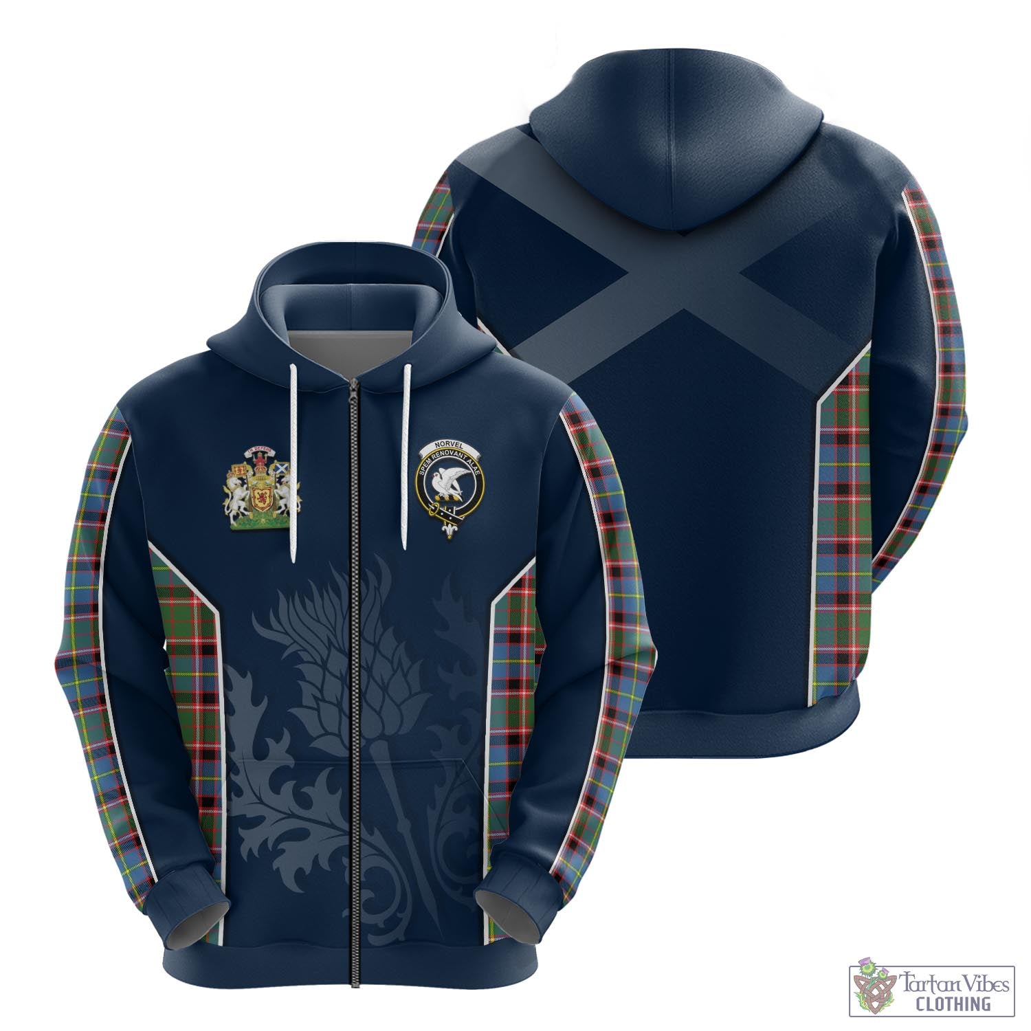 Tartan Vibes Clothing Norvel Tartan Hoodie with Family Crest and Scottish Thistle Vibes Sport Style