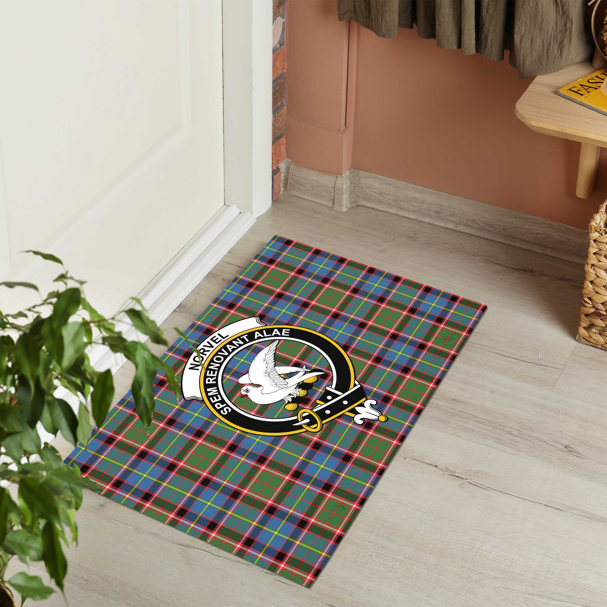 Norvel Tartan Door Mat with Family Crest - Tartanvibesclothing