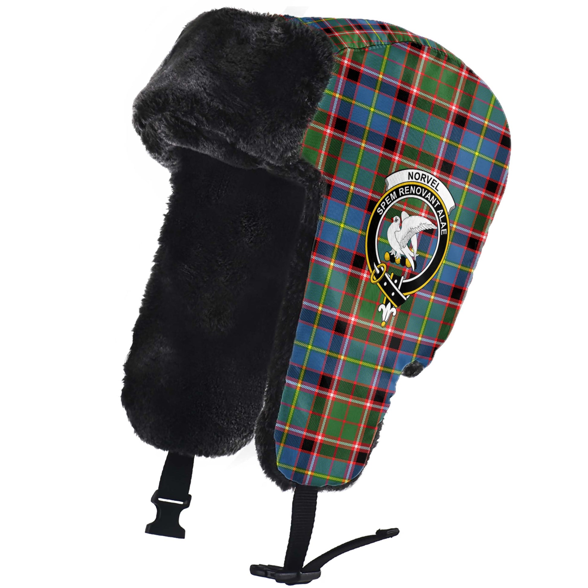 Norvel Tartan Winter Trapper Hat with Family Crest - Tartanvibesclothing
