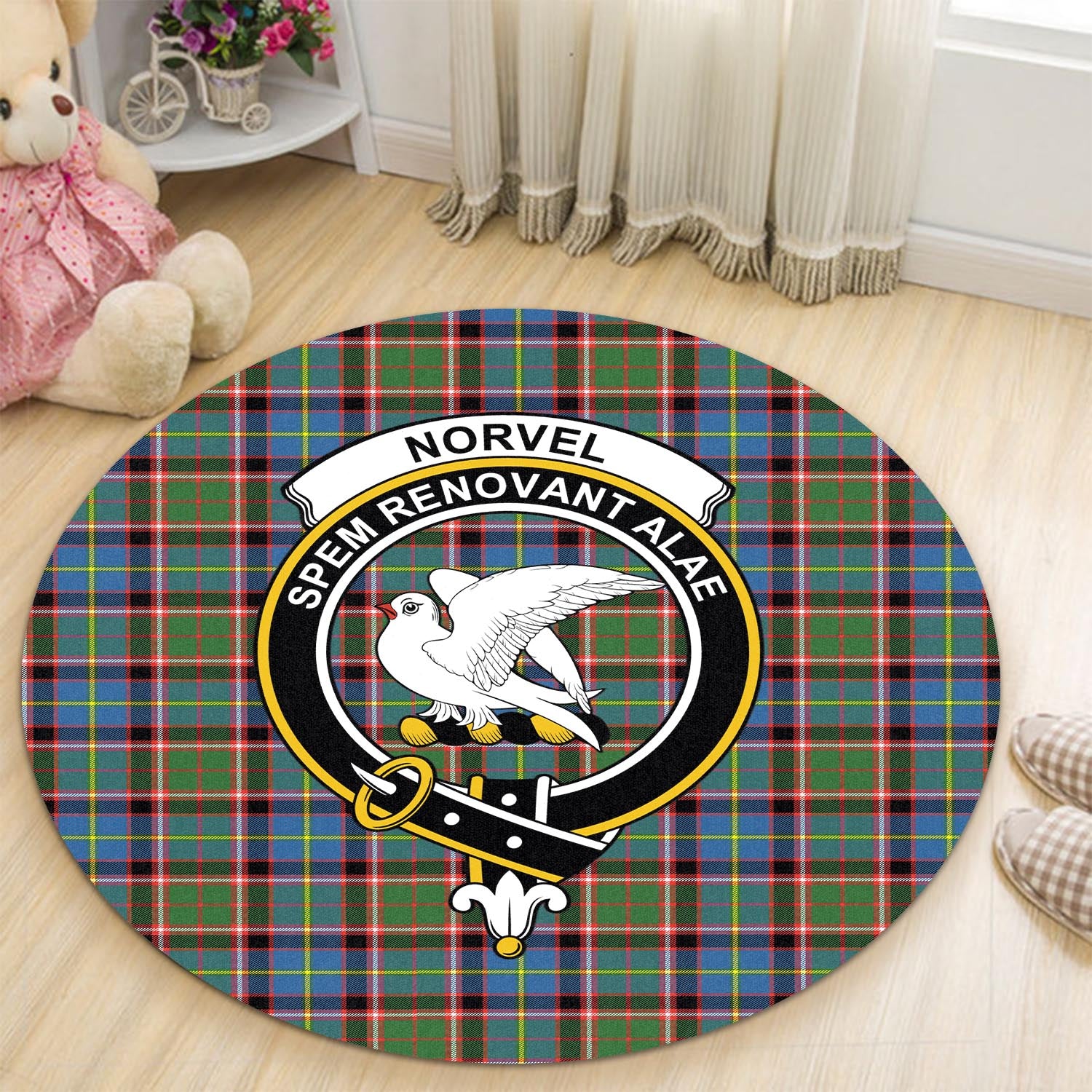 norvel-tartan-round-rug-with-family-crest