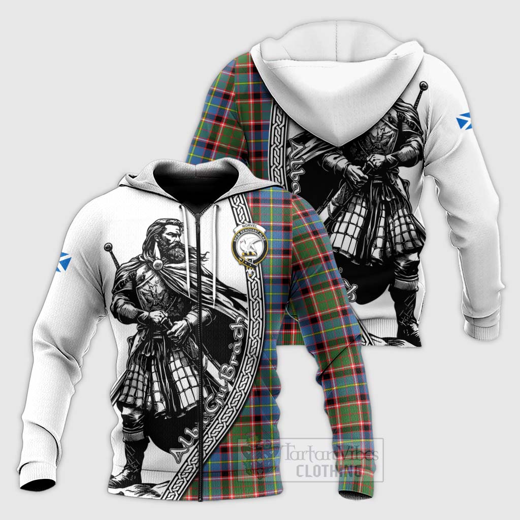 Tartan Vibes Clothing Norvel Tartan Clan Crest Knitted Hoodie with Highlander Warrior Celtic Style