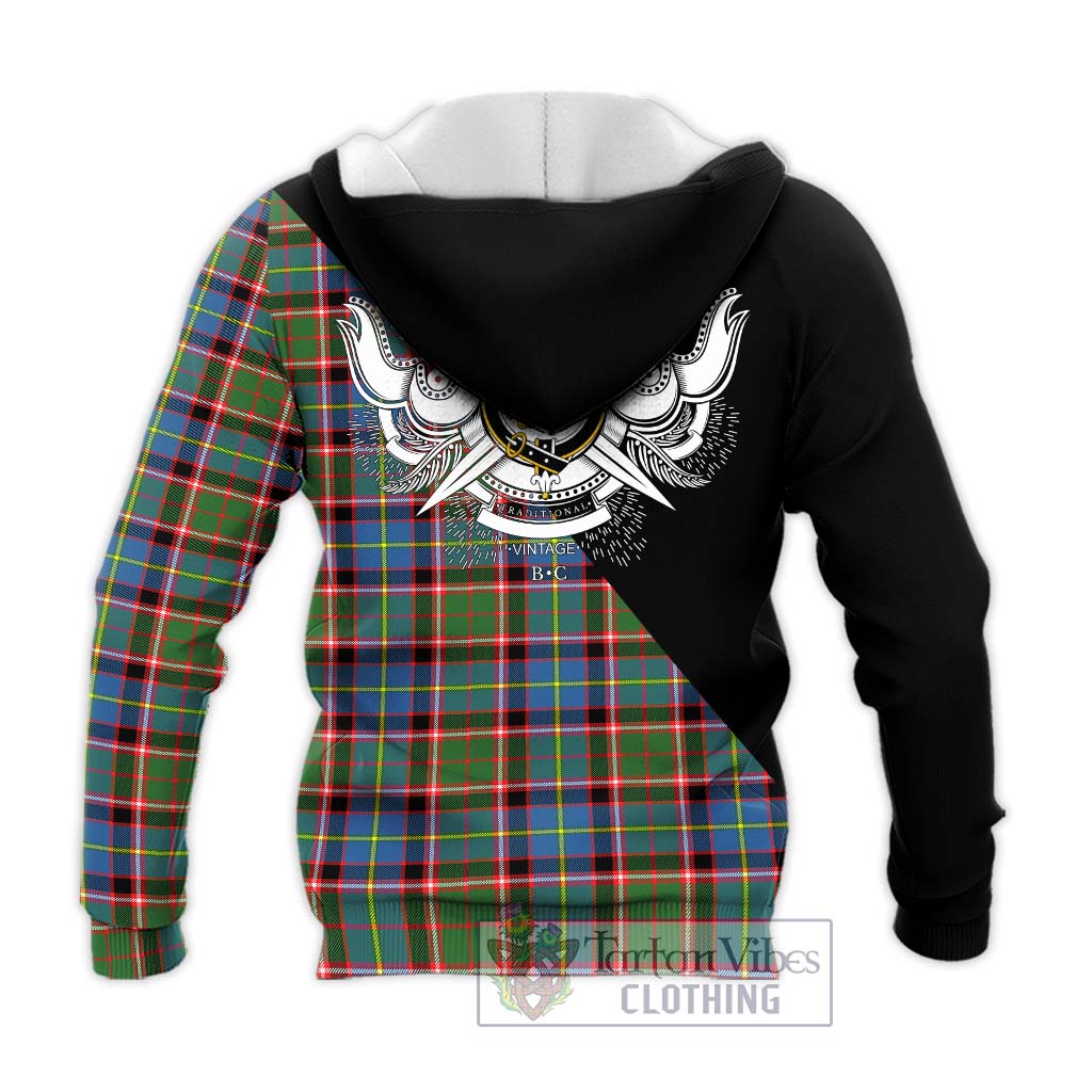 Tartan Vibes Clothing Norvel Tartan Knitted Hoodie with Family Crest and Military Logo Style