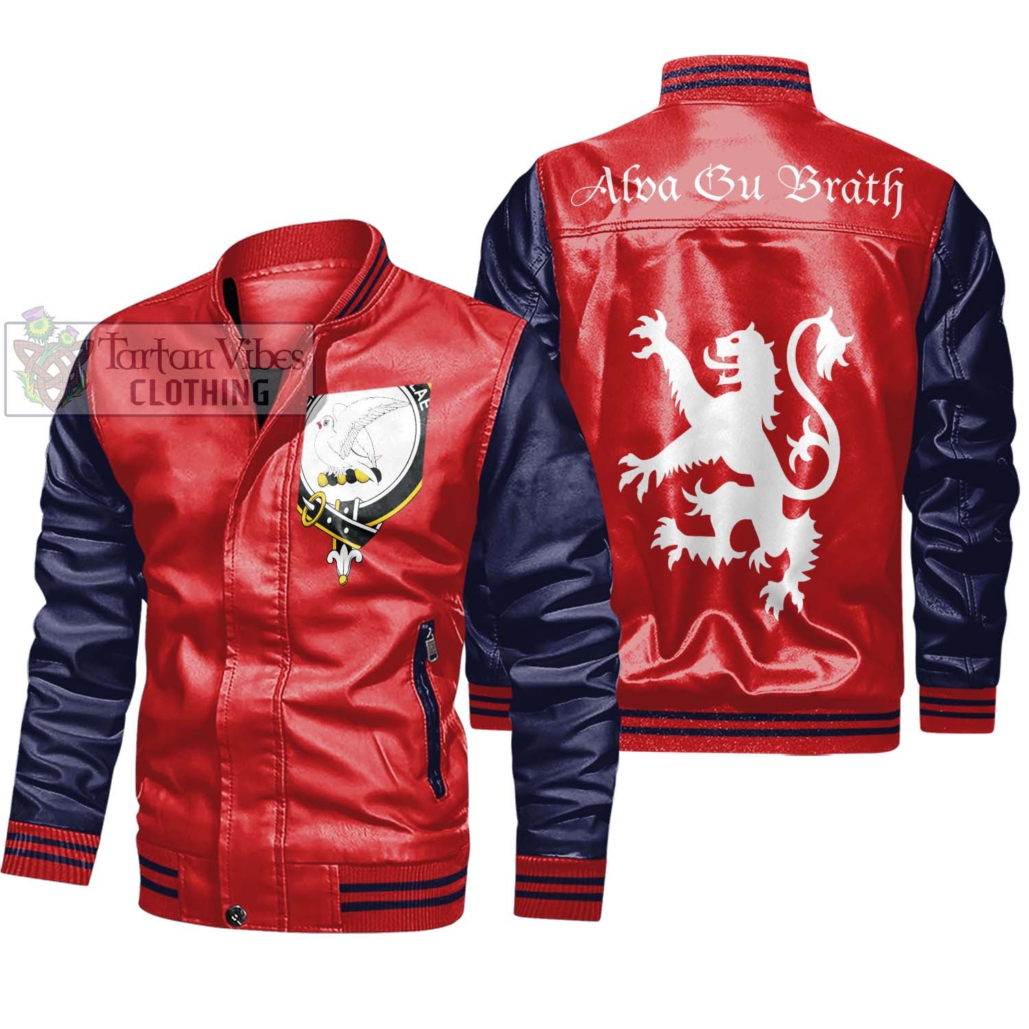 Tartan Vibes Clothing Norvel Family Crest Leather Bomber Jacket Lion Rampant Alba Gu Brath Style