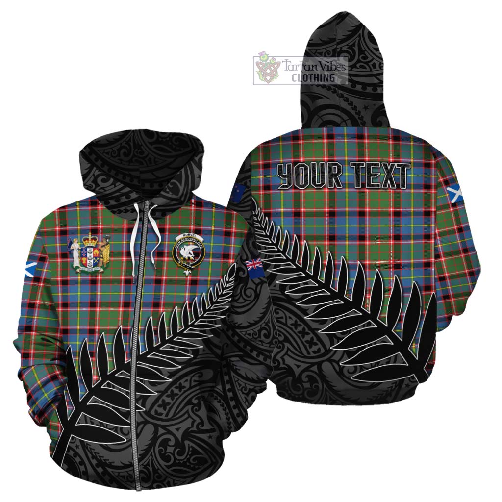 Tartan Vibes Clothing Norvel Crest Tartan Cotton Hoodie with New Zealand Silver Fern Half Style