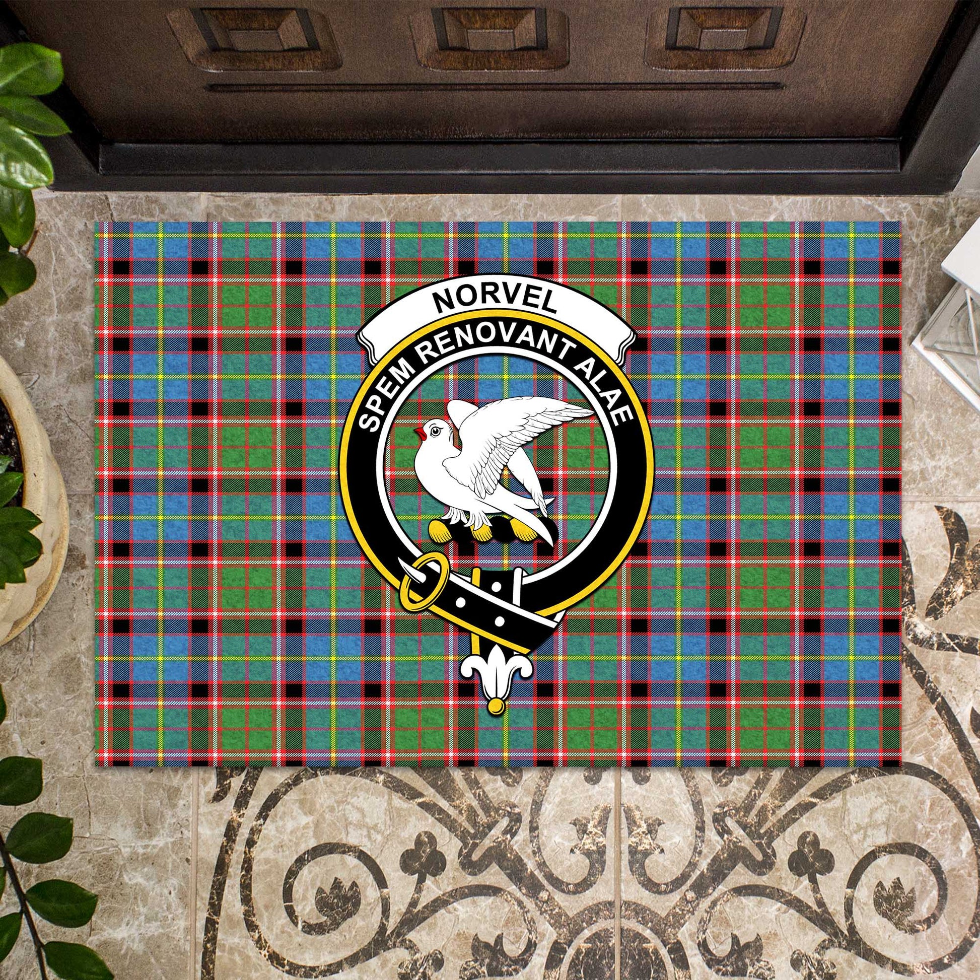 Norvel Tartan Door Mat with Family Crest - Tartanvibesclothing