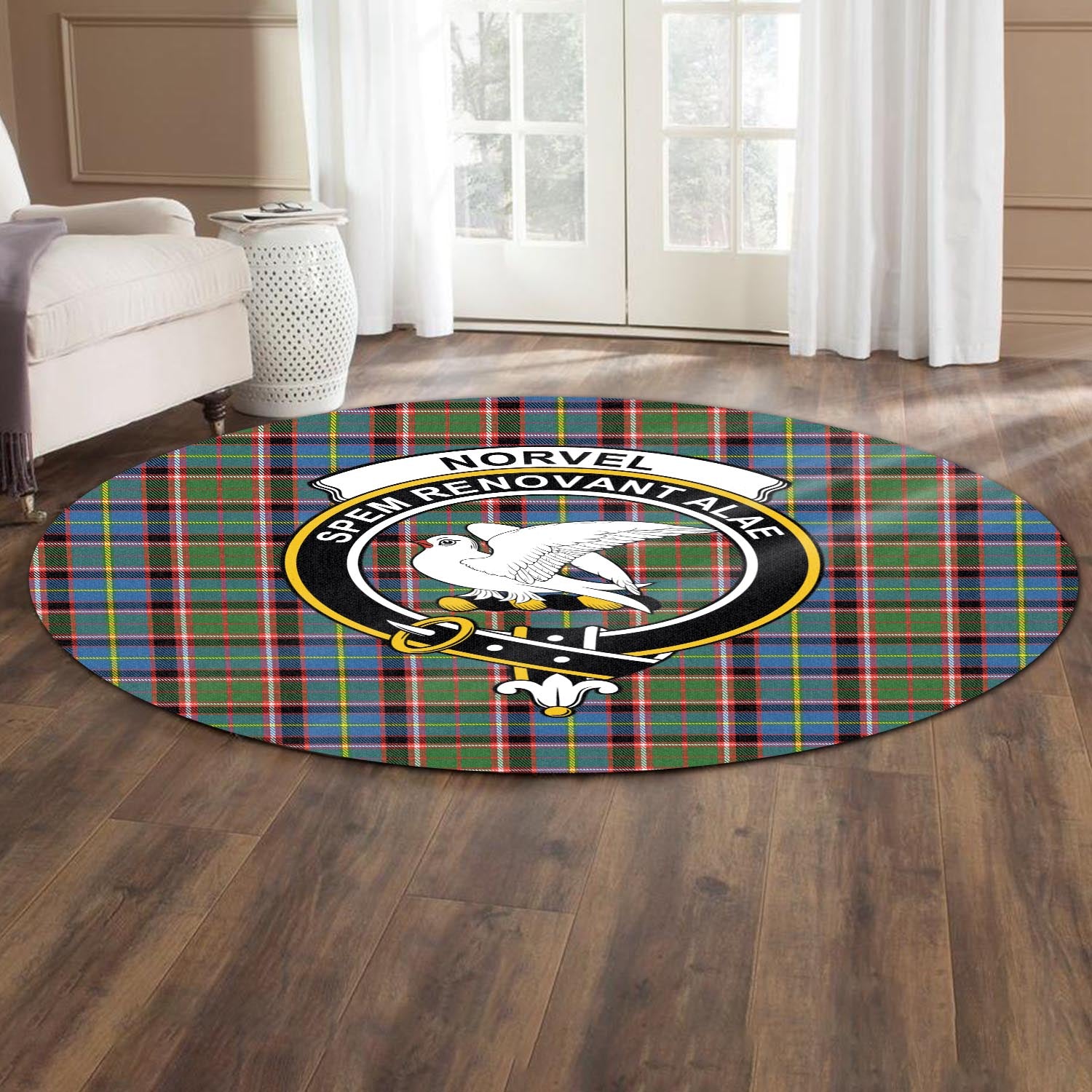 norvel-tartan-round-rug-with-family-crest