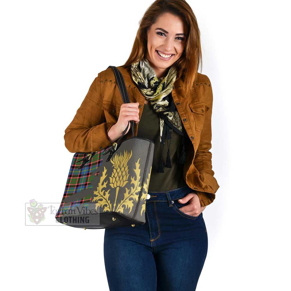 Norvel Tartan Leather Tote Bag Gold Thistle Style - Tartan Vibes Clothing