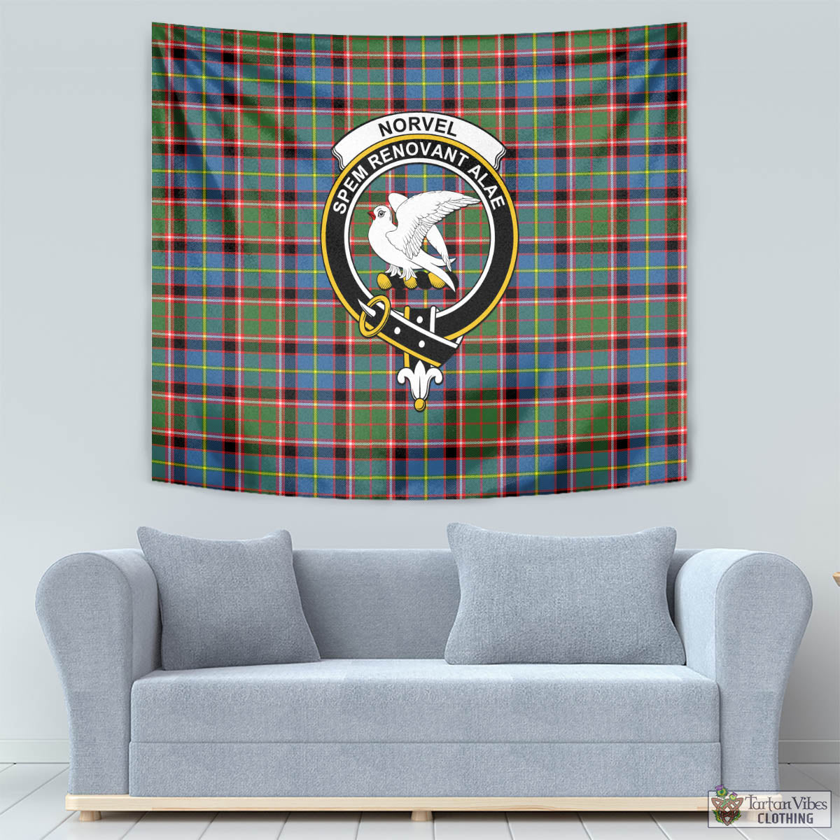 Tartan Vibes Clothing Norvel Tartan Tapestry Wall Hanging and Home Decor for Room with Family Crest