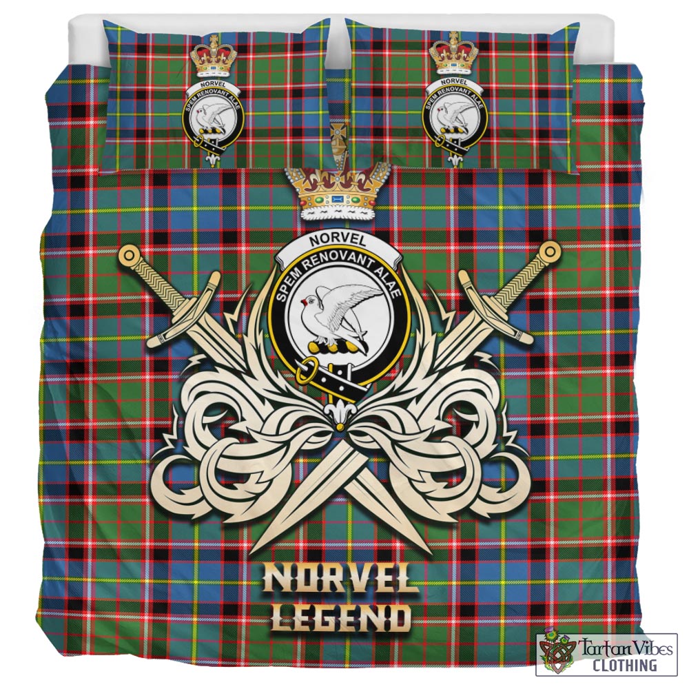 Tartan Vibes Clothing Norvel Tartan Bedding Set with Clan Crest and the Golden Sword of Courageous Legacy