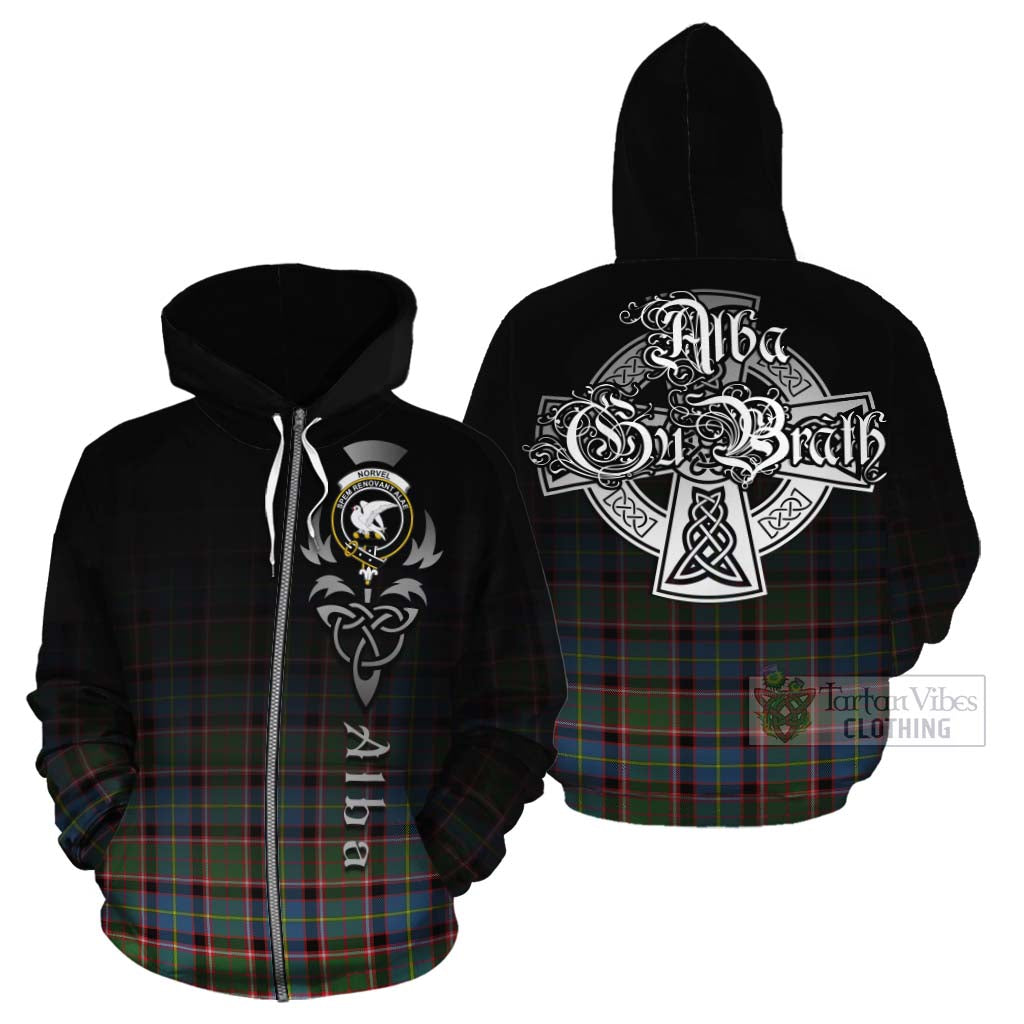 Tartan Vibes Clothing Norvel Tartan Cotton Hoodie Featuring Alba Gu Brath Family Crest Celtic Inspired