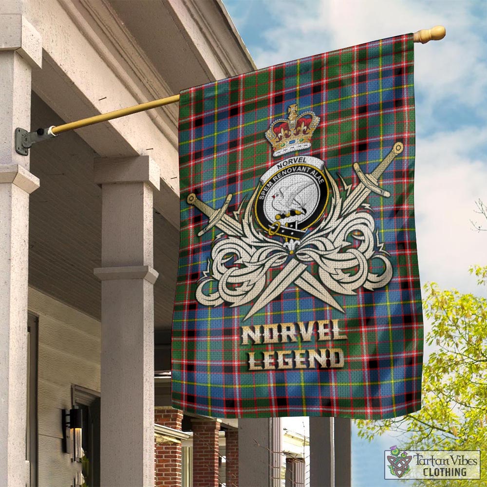 Tartan Vibes Clothing Norvel Tartan Flag with Clan Crest and the Golden Sword of Courageous Legacy