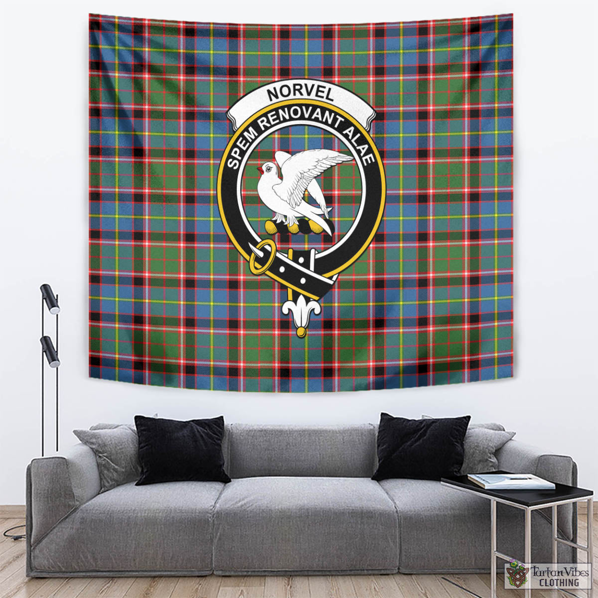 Tartan Vibes Clothing Norvel Tartan Tapestry Wall Hanging and Home Decor for Room with Family Crest