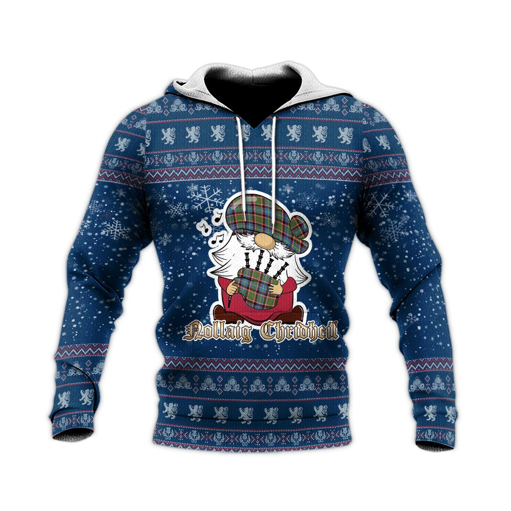 Norvel Clan Christmas Knitted Hoodie with Funny Gnome Playing Bagpipes - Tartanvibesclothing