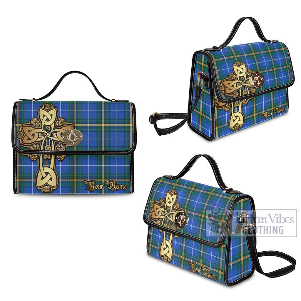 Tartan Vibes Clothing Nova Scotia Province Canada Tartan Waterproof Canvas Bag Golden Thistle Celtic Cross Style