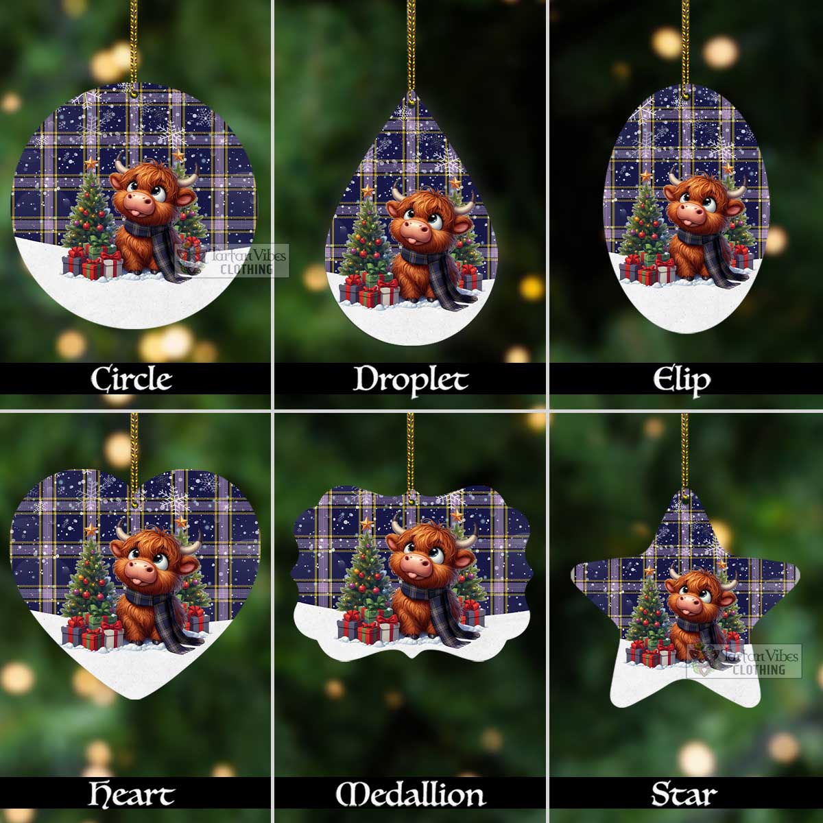 Tartan Vibes Clothing Nunavut Territory Canada Tartan Christmas Aluminium Ornament with Adorable Highland Coo