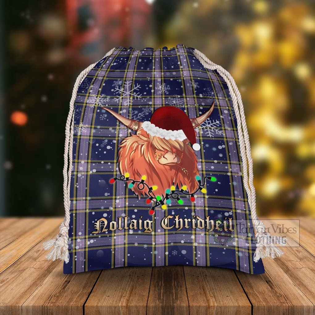 Tartan Vibes Clothing Nunavut Territory Canada Tartan Christmas Santa's Bag with Highland Cow