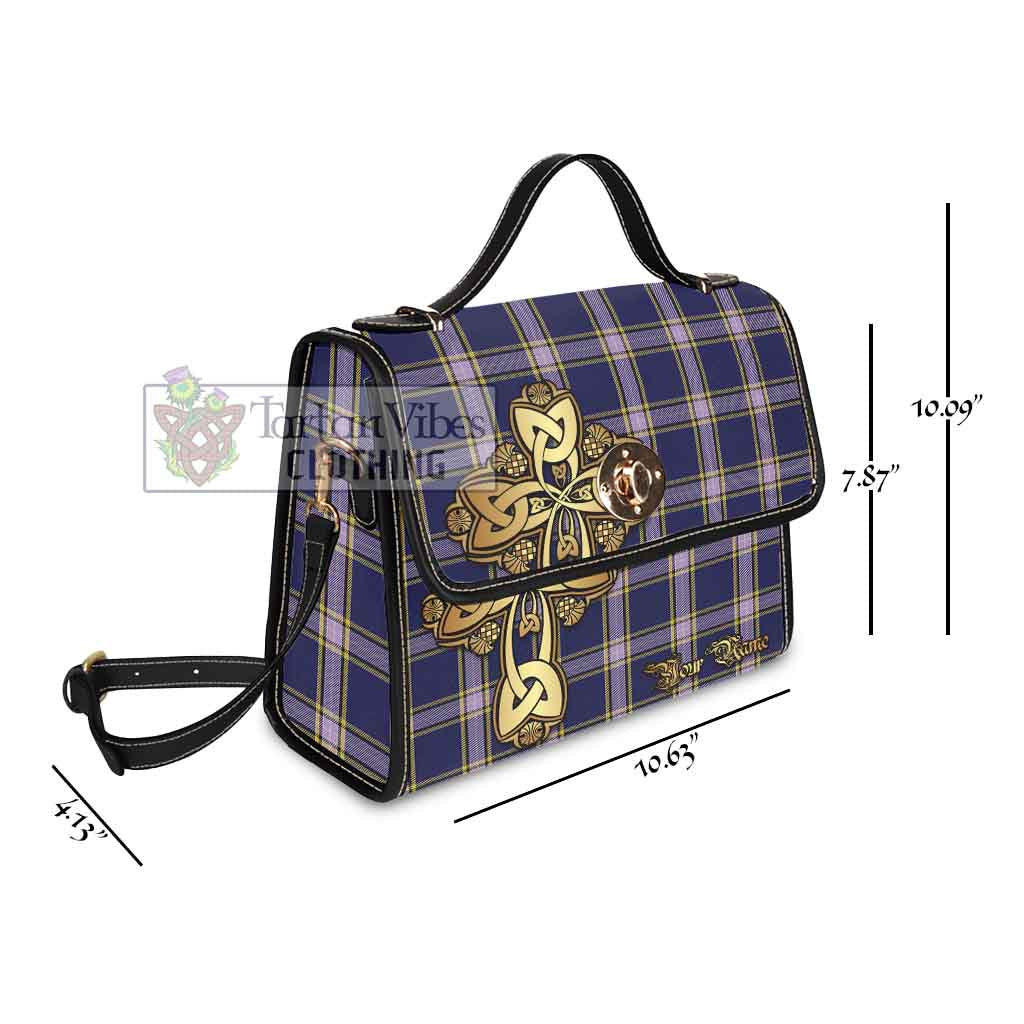 Tartan Vibes Clothing Nunavut Territory Canada Tartan Waterproof Canvas Bag Golden Thistle Celtic Cross Style