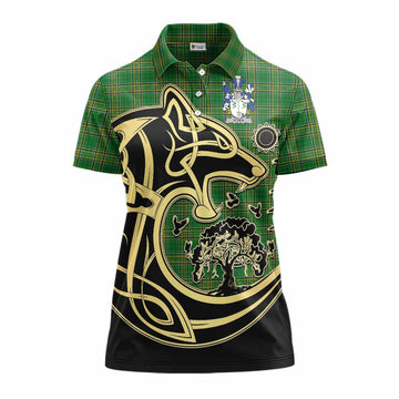 O'Dea Irish Tartan Women's Polo Shirt with Coat of Arms Celtic Wolf Style Women - Tartan Vibes Clothing