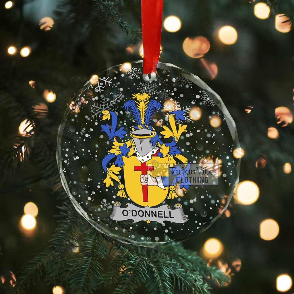 Tartan Vibes Clothing O_Donnell Irish Clan Christmas Glass Ornament with Coat of Arms