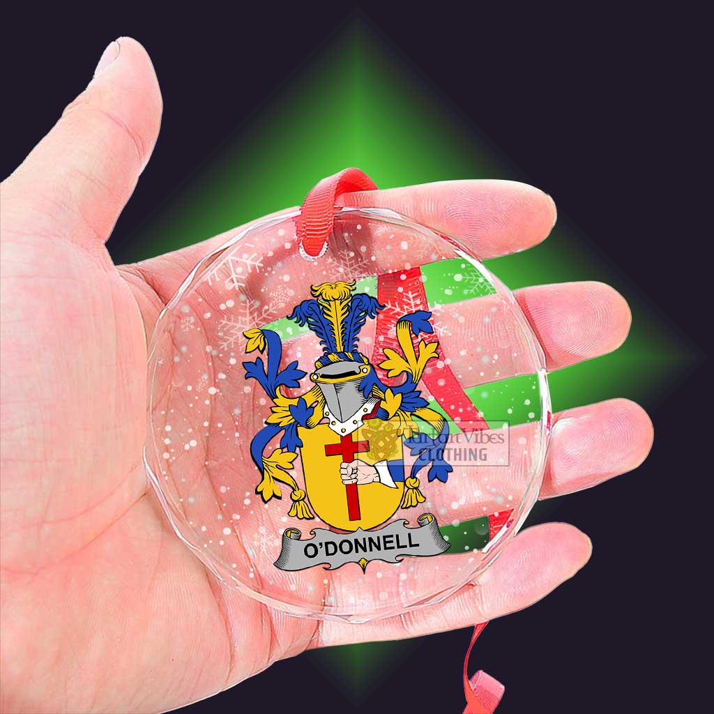 Tartan Vibes Clothing O_Donnell Irish Clan Christmas Glass Ornament with Coat of Arms