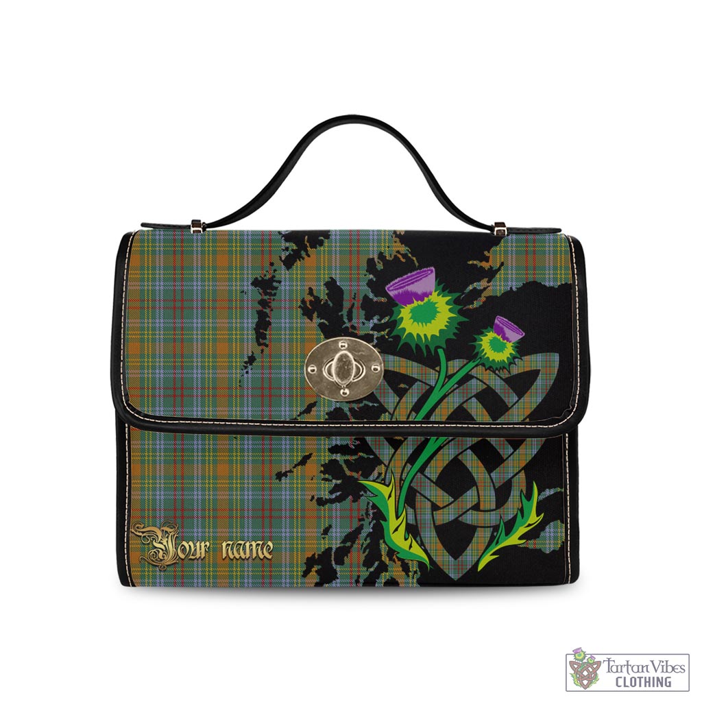 O'Brien Tartan Waterproof Canvas Bag with Scotland Map and Thistle Celtic Accents Black Leather Strap One Size 10.5*20*27cm - Tartan Vibes Clothing