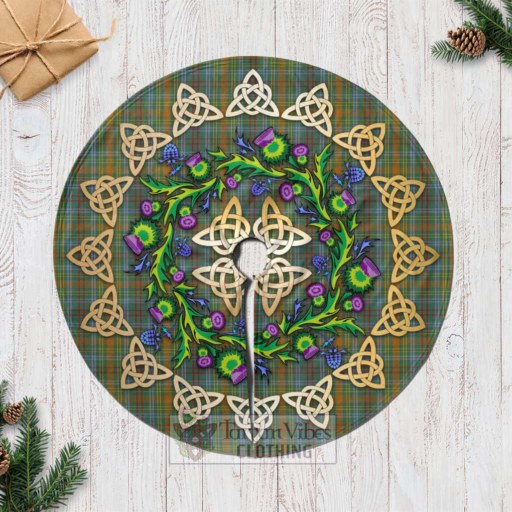 O'Brien Tartan Christmas Tree Skirt with Thistle Celtic Knot Style Casual Tree Skirts - Tartan Vibes Clothing