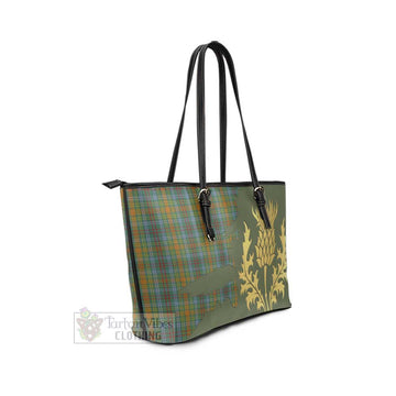 O'Brien Tartan Leather Tote Bag Gold Thistle Style - Tartan Vibes Clothing