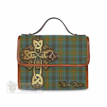 O'Brien Tartan Waterproof Canvas Bag Golden Thistle Celtic Cross Style Brown Leather Strap One Size 10.5*20*27cm - Tartan Vibes Clothing