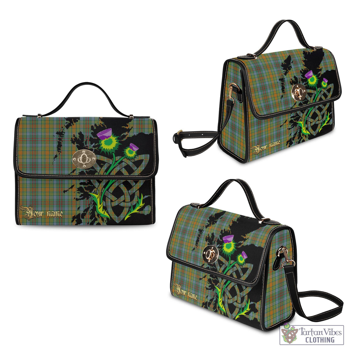 O'Brien Tartan Waterproof Canvas Bag with Scotland Map and Thistle Celtic Accents - Tartan Vibes Clothing